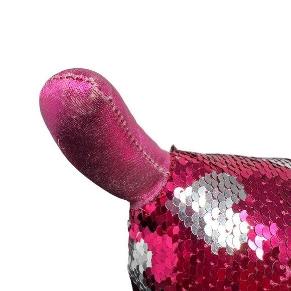 Valentine Weiner Dachshund Dog Sequin Pink Silver Hearts Reverse 18in Toy Plush - Picture 4 of 16